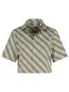 Burberry Check Short-sleeve Crop Button-down Shirt In Cream