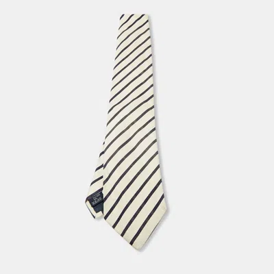 Pre-owned Burberry Cream Diagonal Striped Silk Traditional Tie In White