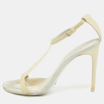 Pre-owned Burberry Cream Pvc And Suede Ankle Strap Sandals Size 39
