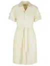 Burberry Silk Blend Dress Featuring Belted Waist In Cream