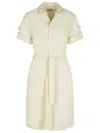 Burberry Silk Blend Dress Featuring Belted Waist In Beige