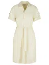 Burberry Silk Blend Dress Featuring Belted Waist In Beige