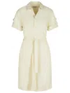 Burberry Silk Blend Dress Featuring Belted Waist In Neutrals