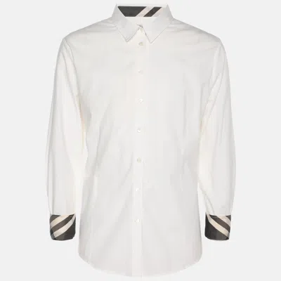 Pre-owned Burberry Cream Stretch Cotton Long Sleeve Shirt L In White
