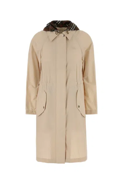 Burberry Women Cream Stretch Nylon Newbury Parka Coat In Neutral