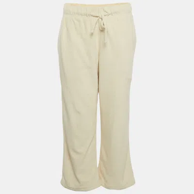 Pre-owned Burberry Cream Terry Drawstring Wide Leg Pants S In White