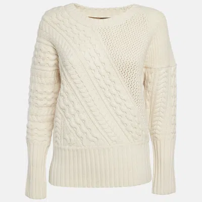 Pre-owned Burberry Cream Wool Blend Cable Knit Sweater S In White