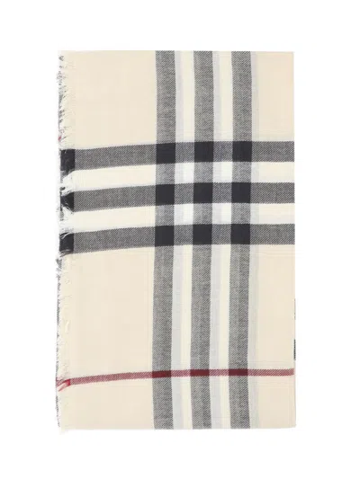 Burberry Cream Wool Scarf "check" In Multi