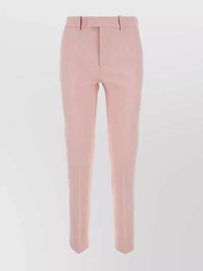 Burberry Creased Slim-fit Wool Trousers With Belt Loops In Pink