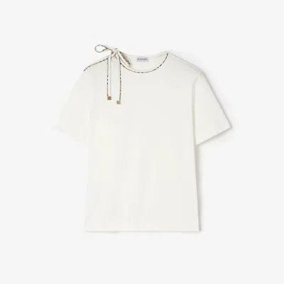 Burberry Created Neck Tie-fastening Sleeve Top - Size M In Bianco