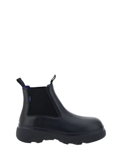 Burberry Chunky Sole Ankle Boots With Elastic Panels In Black