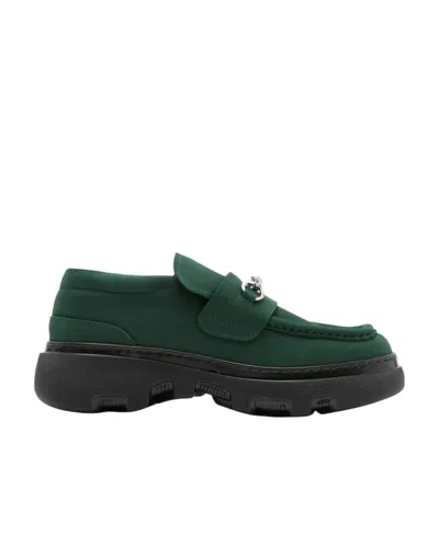 Burberry Creeper Clamp Barbed-wire Suede Loafers In Green
