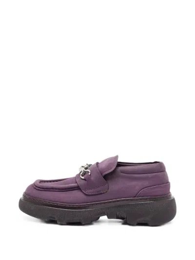 Pre-owned Burberry Creeper Clamp Suede-finish Loafers In Purple