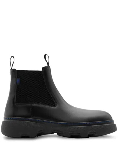 Burberry Chunky Sole Ankle Boots With Elastic Panels In Black