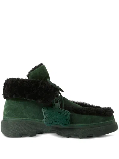 Burberry Creeper Shearling Boots In Green