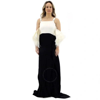 Burberry Crepe And Silk Satin Gown With Feather Trim In Black