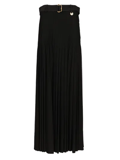 Burberry Bar Pleated Maxi Skirt With Belt In Black