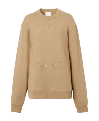Burberry Crest-embroidered Cotton Sweatshirt In Nude