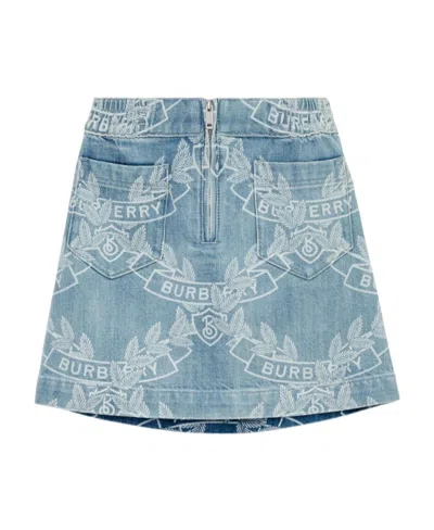 Burberry Kids' Crest-print Denim Skirt In Blue