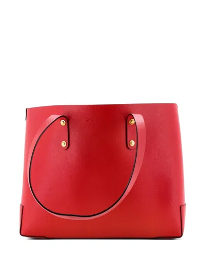 Pre-owned Burberry Crest Shopping Leather Large Tote Bag In Red