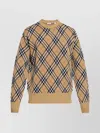 Burberry Check-pattern Wool Crew Neck Sweater Clothing In Brown
