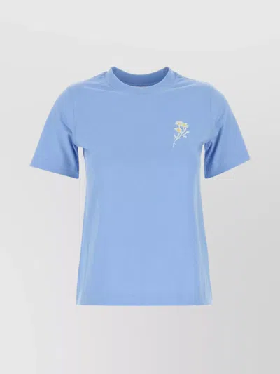 Burberry Crew Neck Cotton T-shirt With Floral And Graphic Prints In Blue