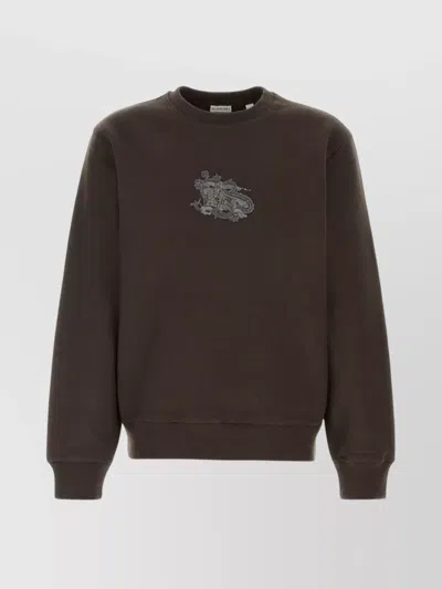 BURBERRY CREW NECK EMBROIDERED DETAIL RIBBED CUFFS