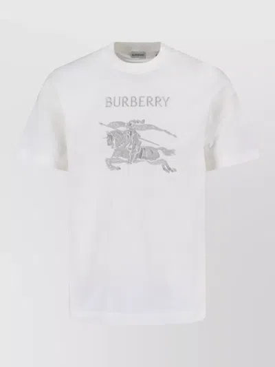 Burberry Crew Neck Graphic Print Short Sleeve T Shirt In White