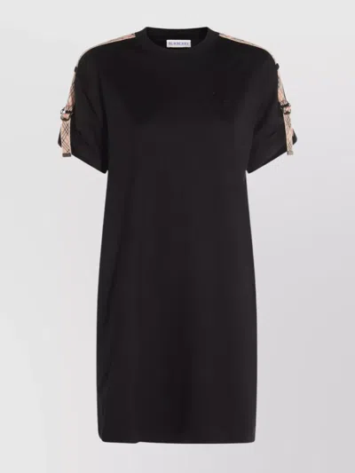 Burberry Crew Neck Knee Length Dress With Shoulder Strap Detail