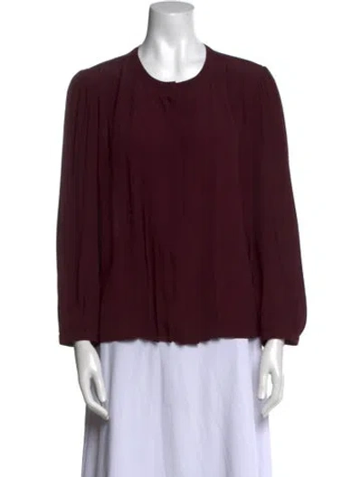 Pre-owned Burberry Crew Neck Long Sleeve Blouse In Burgundy
