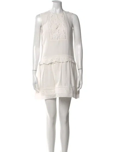 Pre-owned Burberry Crew Neck Mini Dress In White
