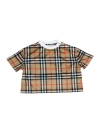 BURBERRY CREW-NECK, SHORT-SLEEVED T-SHIRT IN PERFORATED FABRIC WITH CHECK PATTERN AND SMALL BUTTONS ON THE SH