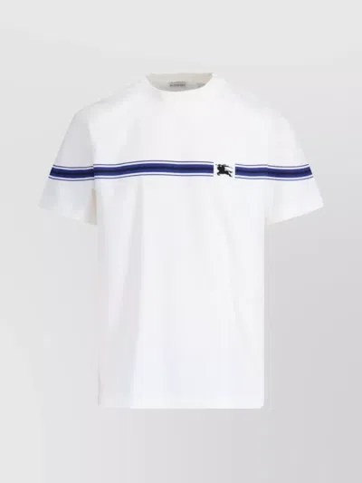 Burberry Crew Neck Striped Design Short Sleeves In Salt