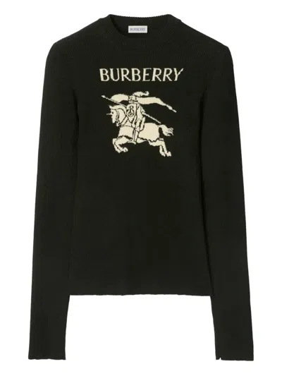 Burberry Ekd Wool Silk Sweater In Black