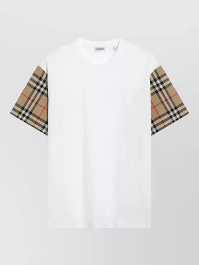 BURBERRY CREW NECK T SHIRT CHECK SLEEVES