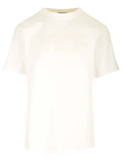 Burberry Embroidered Logo Crew Neck T-shirt In White