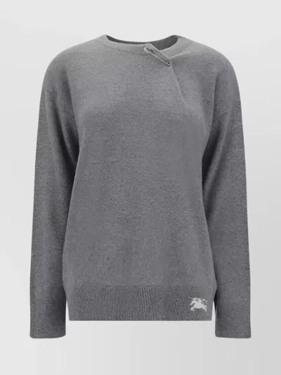 BURBERRY CREW NECK WOOL KNITWEAR WITH SAFETY PIN DETAIL