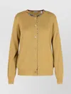 Burberry Check Trim Wool Cardigan In Brown