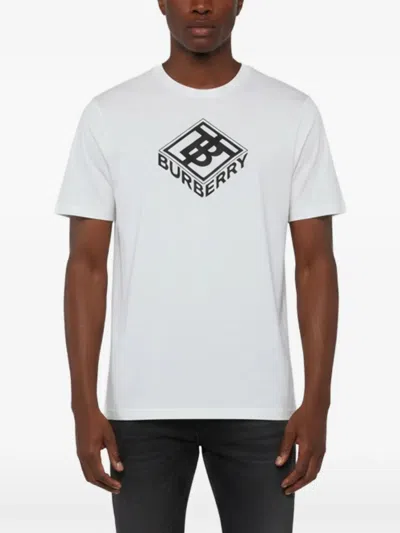 Pre-owned Burberry Crew-neck Graphic-print T-shirt In White