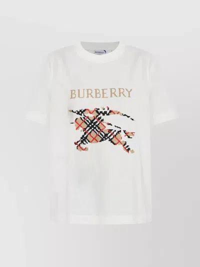 BURBERRY CREWNECK T-SHIRT FEATURING EMBROIDERED GRAPHIC PRINT