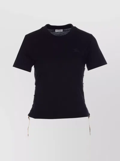 Burberry Crewneck T-shirt With Check Motif Detail In Black