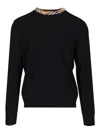 Burberry Crew Neck Knitwear With Distinctive Patterned Collar In Black