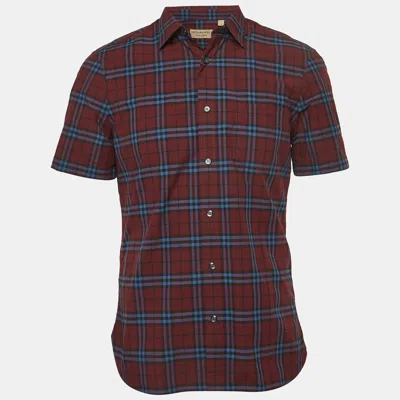 Pre-owned Burberry Crimson Red Checked Cotton Short Sleeve Alexander Shirt M