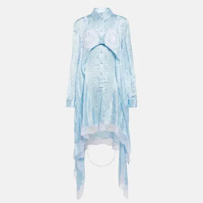 Burberry Crinkled Effect Long Sleeve Dress In Blue