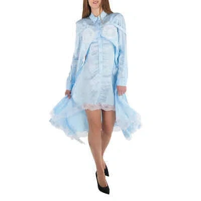 Pre-owned Burberry Crinkled Effect Long Sleeve Dress In Blue