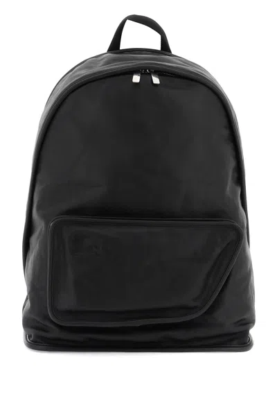 Burberry Crinkled Leather Shield Backpack For Men In Black