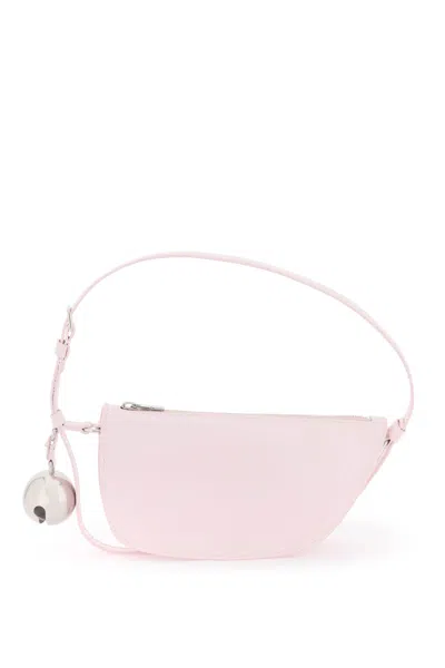 BURBERRY MINI PATENT LEATHER SHIELD CROSSBODY HANDBAG WITH CHARM, PINK