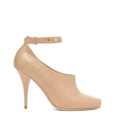 Burberry Croc Embossed Leather Blyth Peep Toe Pumps In Neutral