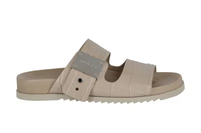 Pre-owned Burberry Croc-embossed Olympia Slides Light Beige (women's)