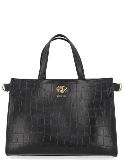 Burberry Croc-embossed Leather Tote Bag In Black